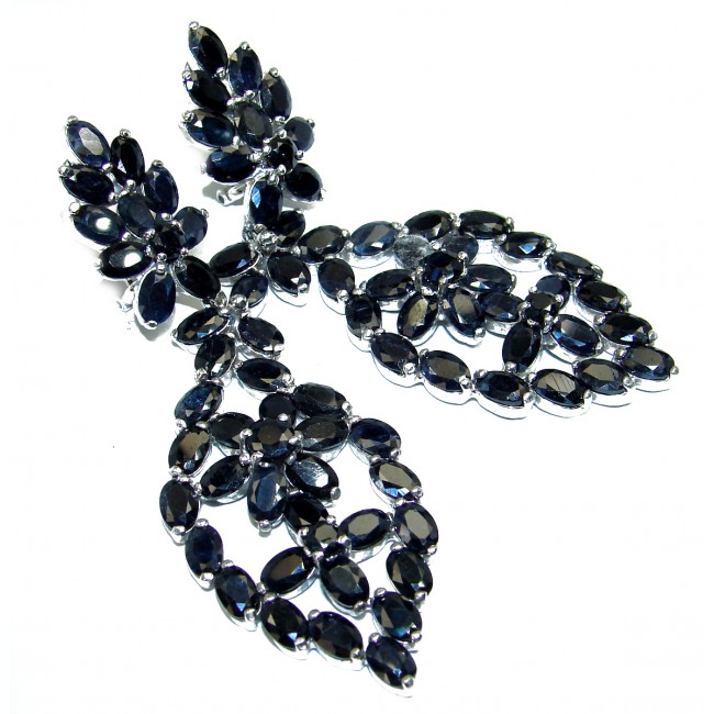 Long Genuine Sapphire .925 Sterling Silver handmade earrings