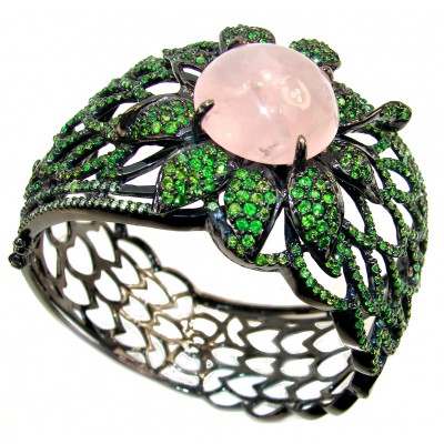 Radiant Beauty Rose Quartz black rhodium over .925 Sterling Silver handcrafted Bracelet bangle