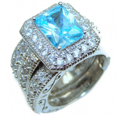 Spectacular Blue Topaz .925 Sterling Silver stack up ring; s. 4 3/4