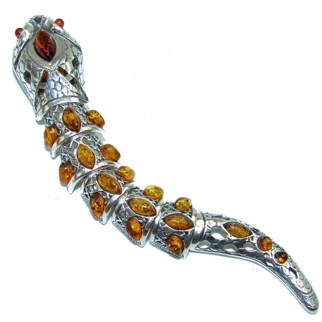 Large Dragon 5 1/4 inches long authentic Baltic Amber .925 Sterling Silver handcrafted Pendant