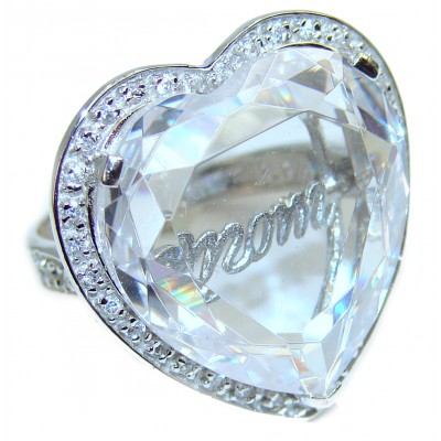 Mom's Heart White Topaz .925 Sterling Silver handmade ring size 6 1/4