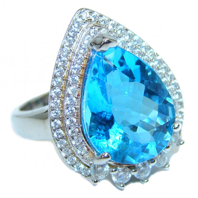 Huge Electric Topaz .925 Sterling Silver Ring size 7
