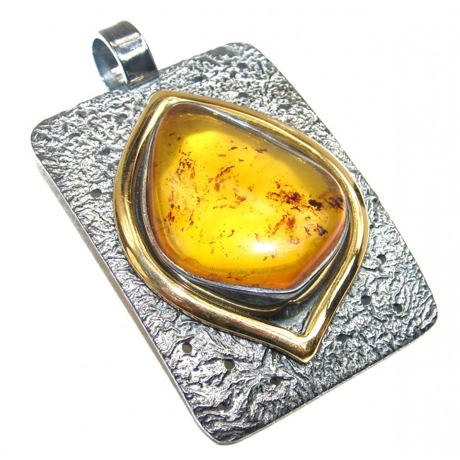 INCREDIBLE Baltic Polish Amber 2 tones .925 Sterling Silver handcrafted Pendant