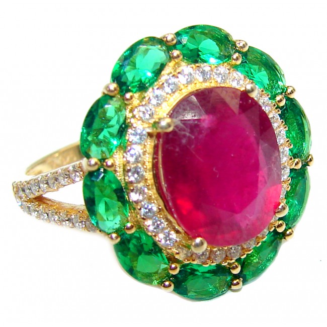 Royal quality unique Ruby 18K Gold over .925 Sterling Silver handcrafted Ring size 7