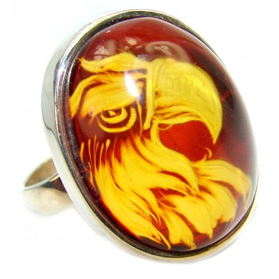 A Praud Eagle Authentic carved Baltic Amber .925 Sterling Silver handmade Pendant