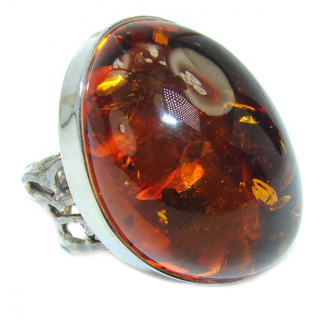 Excellent quality Baltic Amber .925 Sterling Silver handcrafted Ring s. 7 adjustble