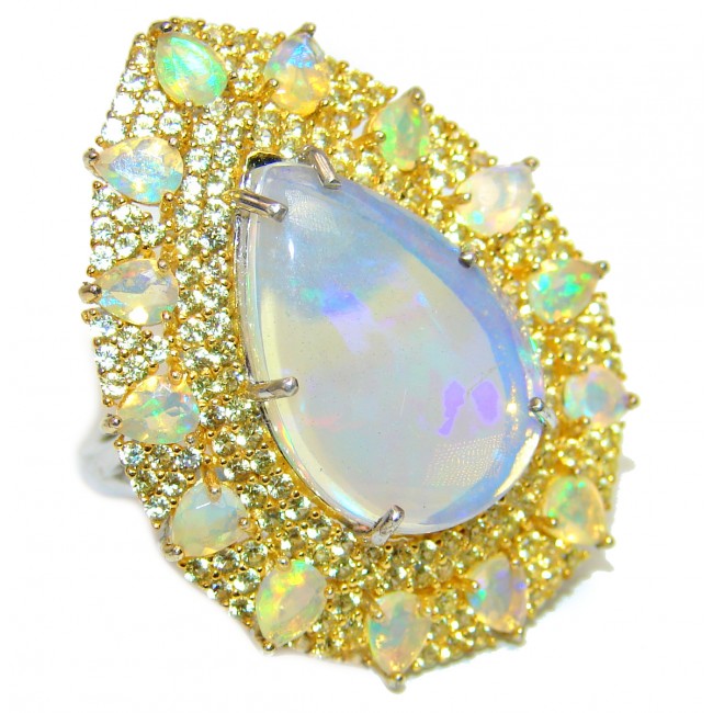 Dare to Dazzle Genuine Ethiopian Opal Yelllow Sapphire .925 Sterling Silver handmade Ring size 8 1/4