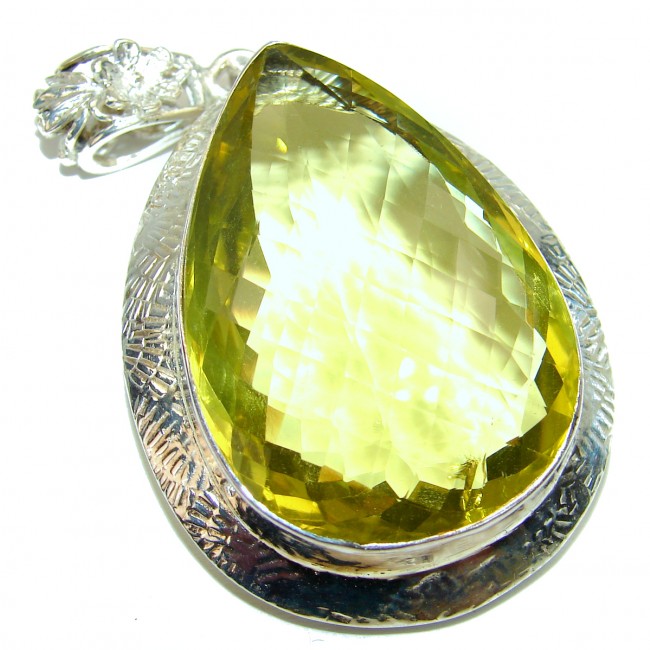 Pear cut 95.2 grams Genuine Lemon Quartz .925 Sterling Silver handcrafted pendant