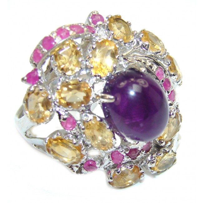 Large Vintage Style 8.2 carat Amethyst .925 Sterling Silver handmade Cocktail Ring s. 9