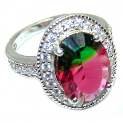 Oval cut 14.5 carat Volcanic Tourmaline .925 Sterling Silver handcrafted Ring s. 7