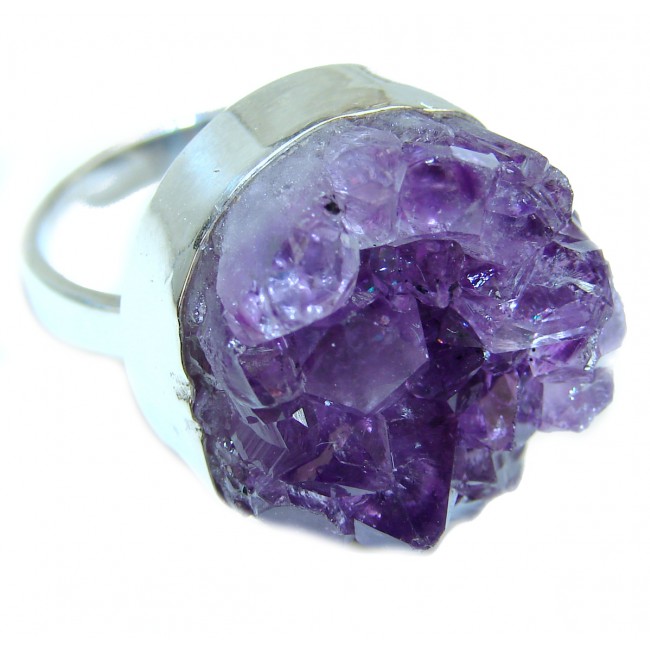 Big authentic Amethyst Cluster Sterling Silver Ring s. 9