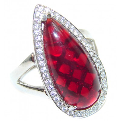 Authentic volcanic Red Helenite .925 Sterling Silver HUGE ring s. 8