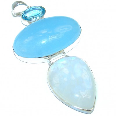 Natural HUGE 55.5 ct Aquamarine .925 Sterling Silver handcrafted pendant