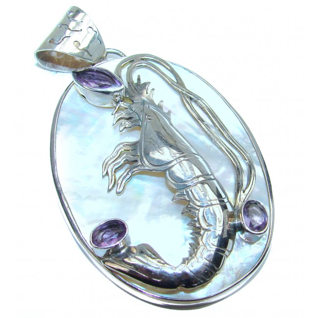 Huge Shrimp Great Blister Pearl .925 Sterling Silver handcrafted pendant