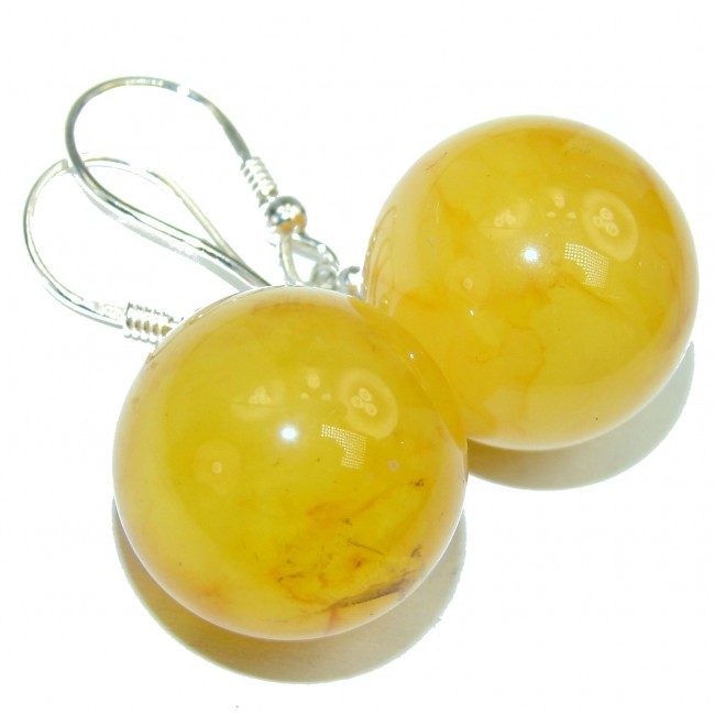 Huge Spheres genuine Amber .925 Sterling Silver entirely handcrafted chunky earrings