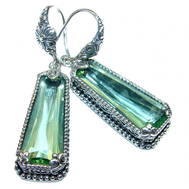 Rare Perception Green Amethyst .925 Sterling Silver handcrafted earrings