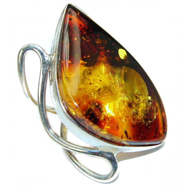 New Concept best quality Baltic Amber .925 Sterling Silver handcrafted Huge Ring s. 7 adjustable