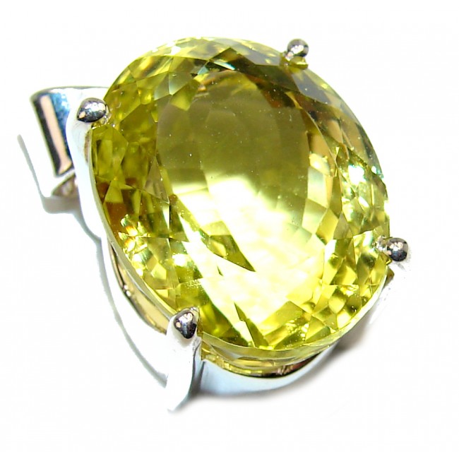 Oval cut 13.5 carat Genuine Lemon Quartz .925 Sterling Silver handcrafted pendant
