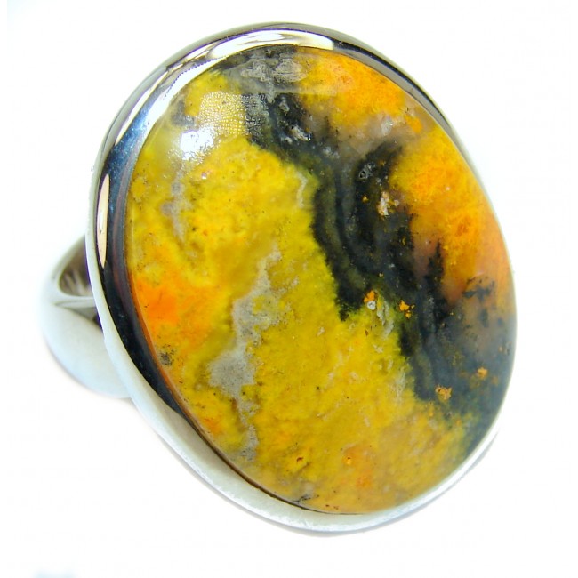 Vivid Beauty Yellow Bumble Bee .925 Jasper Sterling Silver ring s. 8 1/4