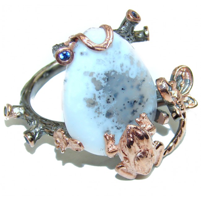 Top Quality Dendritic Agate 2 tones .925 Sterling Silver hancrafted Ring s. 8