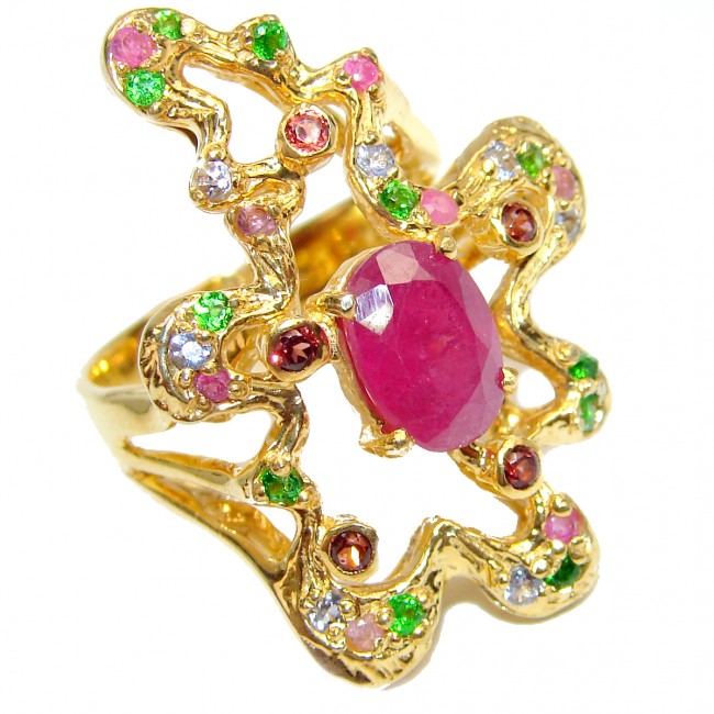 Sublime Butterfly authentic Ruby 18K Gold over .925 Sterling Silver handmade Ring s. 8