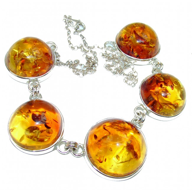 Huge Genuine Baltic Amber .925 Sterling Silver handcrafted necklace
