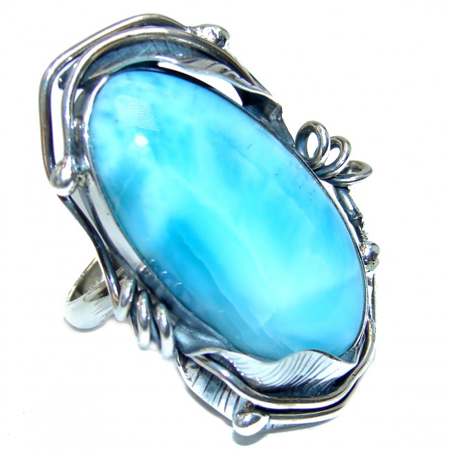HUGE Natural Larimar Pearl .925 Sterling Silver handcrafted Ring s. 9 adjustable