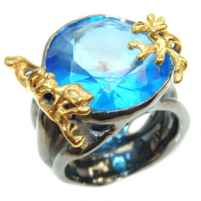 16.5 carat Swiss Blue Topaz .925 Sterling Silver handmade Ring size 7 3/4