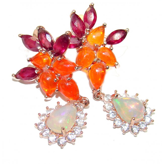 Earth Treasure Authentic Mexican Fire Opal 18K Gold over .925 Sterling Silver handcrafted statement earrings