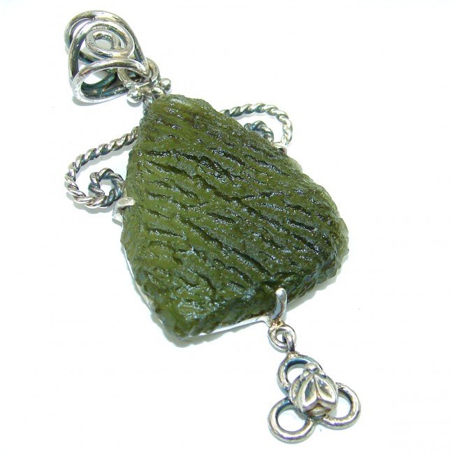 Unique design natural Green Moldavite .925 Sterling Silver Pendant