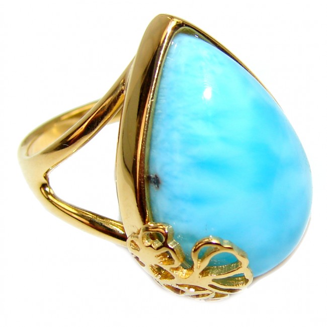 15.6 carat Larimar 18K Gold over .925 Sterling Silver handcrafted Ring s. 8