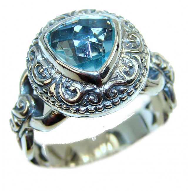 9.5 carat Swiss Blue Topaz .925 Sterling Silver handmade Ring size 8