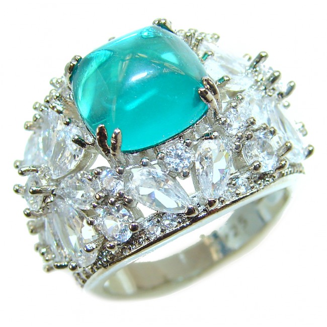 8.2 carat Paraiba Tourmaline .925 Sterling Silver handcrafted Statement Ring size 7 1/2