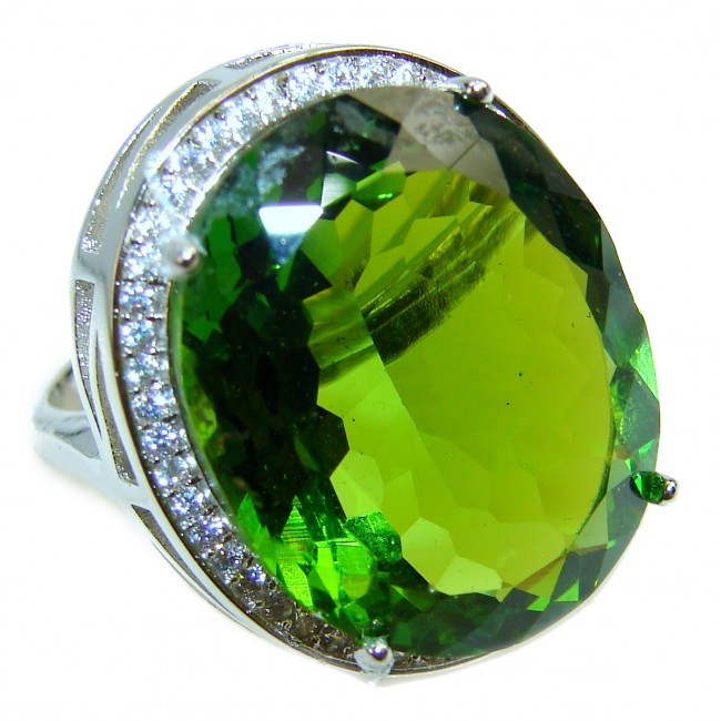 Huge Precious Green Topaz .925 Sterling Silver Statement HUGE Ring s. 7