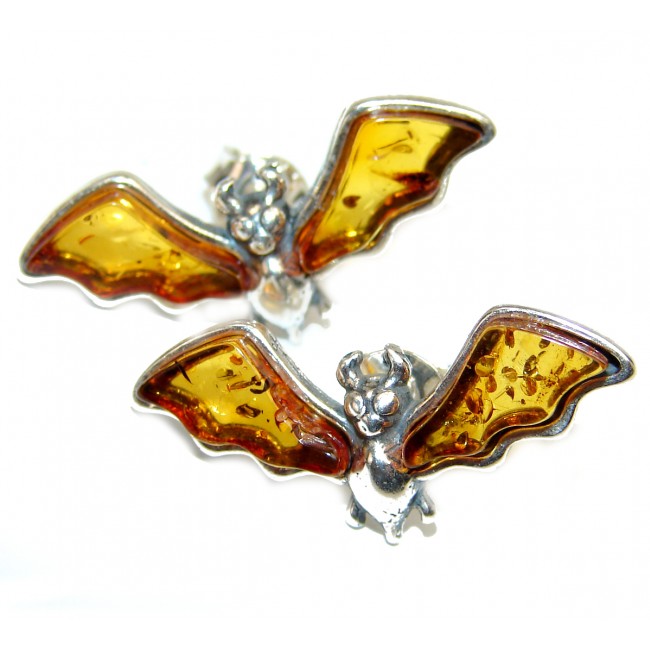 Bats Genuine Baltic Polish Amber .925 Sterling Silver Earrings
