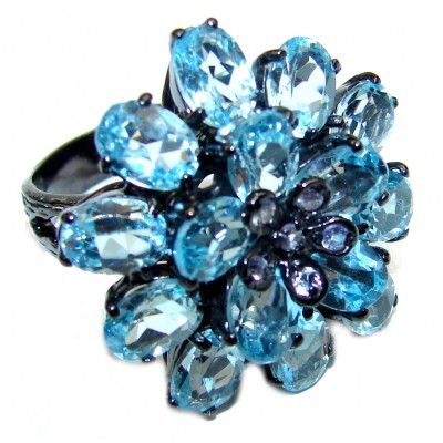 16.5 carat Swiss Blue Topaz black rhodium over .925 Sterling Silver handmade Ring size 8 1/4