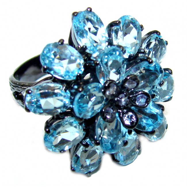 16.5 carat Swiss Blue Topaz black rhodium over .925 Sterling Silver handmade Ring size 8 1/4
