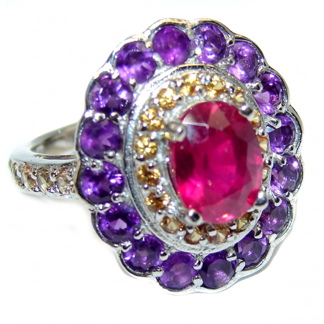 8.3carat authentic Ruby .925 Sterling Silver handcrafted Large Statement Ring size 7
