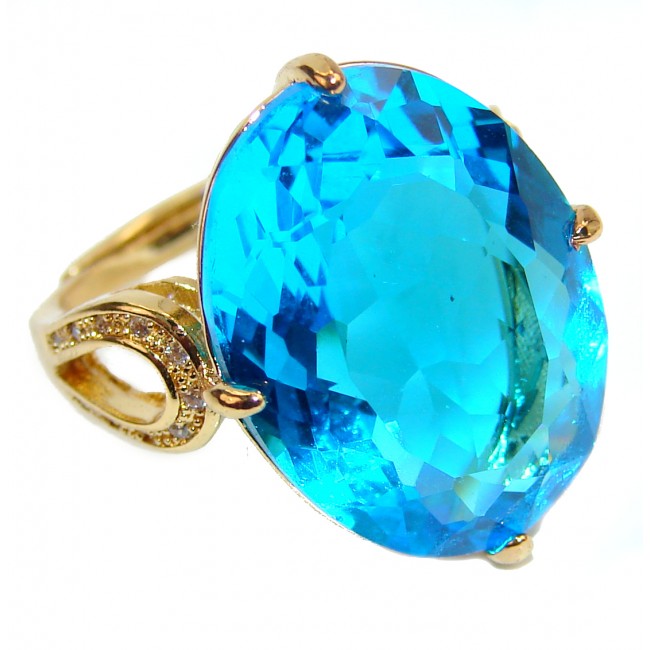 Electric Blue Swiss Blue Topaz 14K Gold over .925 Sterling Silver handmade Ring size 6 3/4