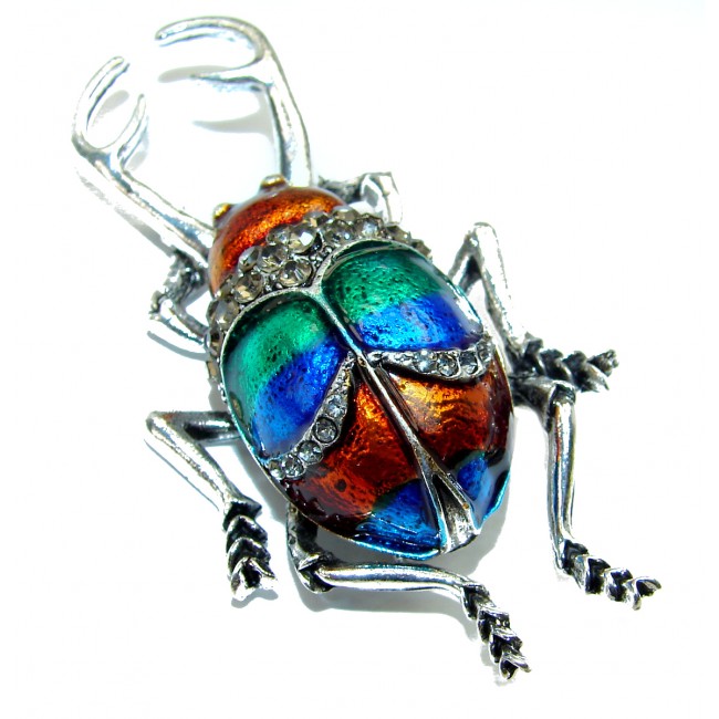 Spectacular Colorful Bettle Crystal Brooch