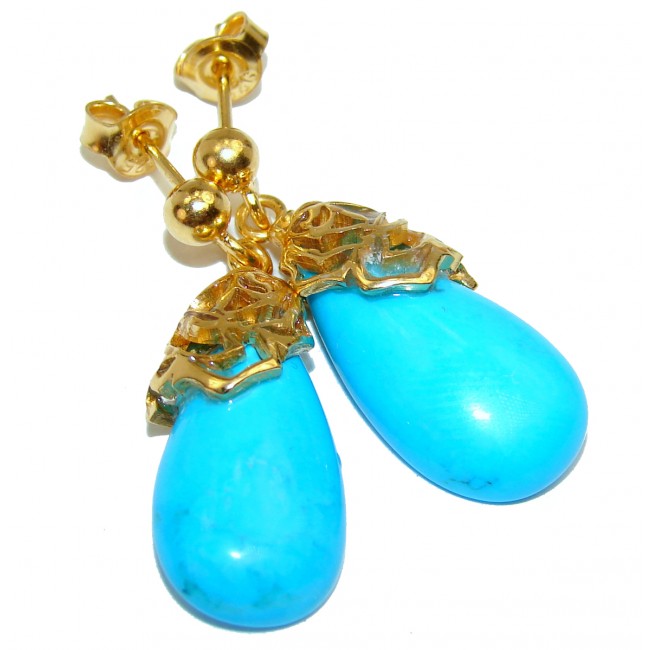 Genuine Sleeping Beauty Turquoise 18K Gold over .925 Sterling Silver handcrafted Earrings