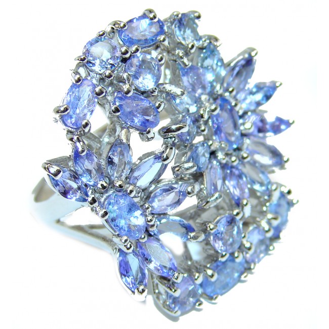 Bouquet of Flowers Authentic Tanzanite .925 Sterling Silver handmade Ring s. 9