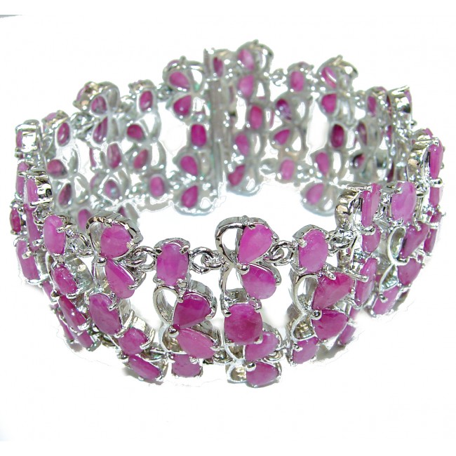Luxury Victorian Style Authentic Kashmir Ruby .925 Sterling Silver handmade Large Bracelet