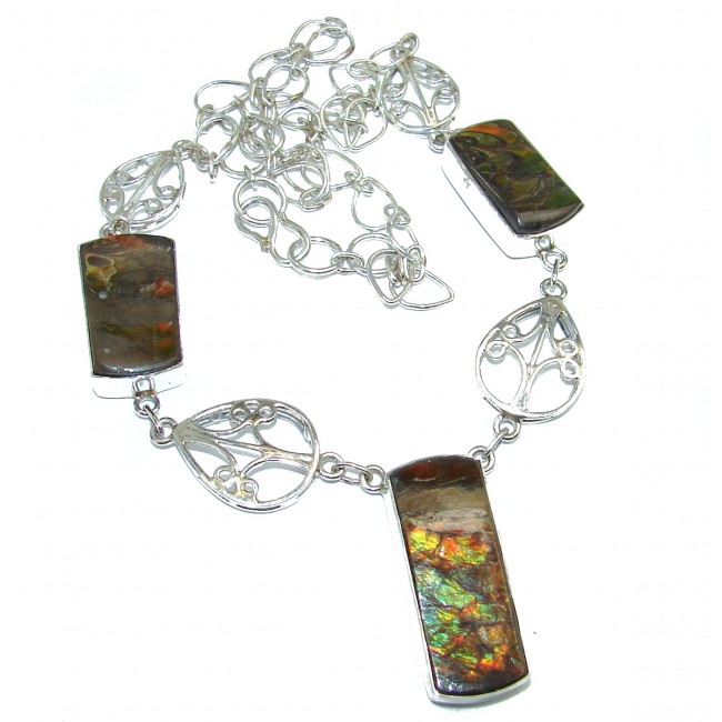Best quality Natural Canadian Ammolite .925 Sterling Silver handmade necklace