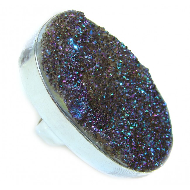Amazing Titanium Crystal Druzy Sterling Silver Ring s. 7 3/4