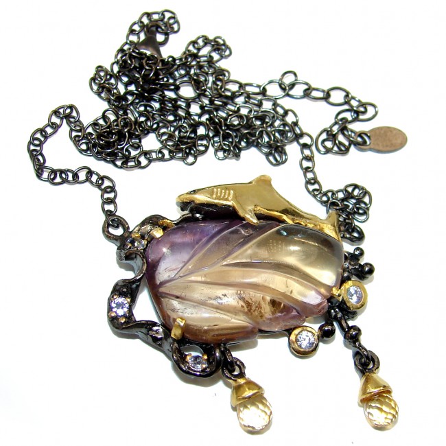 Spectacular Bi color 48.5 carat Ametrine .925 Sterling Silver handcrafte necklace