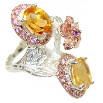 Luxurious Style Citrine 14K Gold over .925 Sterling Silver handmade Ring s. 7
