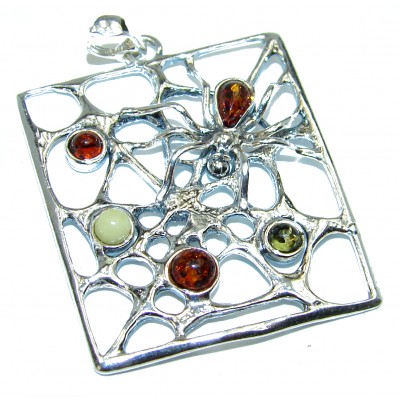 Spider's Web amazing quality Amber .925 Sterling Silver handmade pendant
