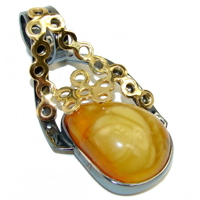 HUGE 32.8 grams Natural Honey Baltic Amber 14K Gold over .925 Sterling Silver handmade Pendant