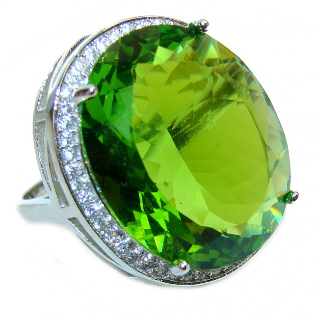 Huge Precious Green Topaz .925 Sterling Silver Statement HUGE Ring s. 7